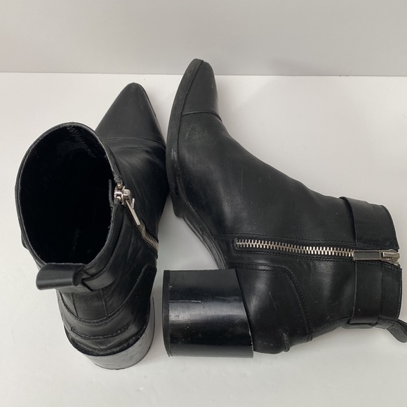 Zara Ankle Boots Women US 7.5 EU 38 Black Pointy Toe Block Heel Strap Moto Biker - Picture 9 of 16